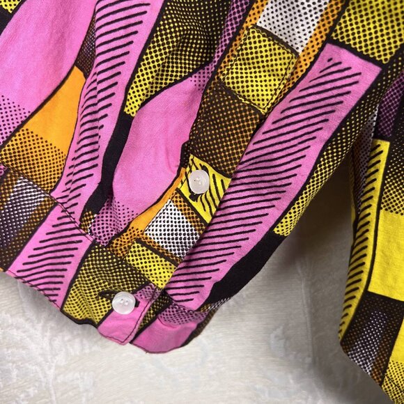 Yevu colorful button-down oversized top wide sleeve cotton stripe Ghana Africa L - Picture 6 of 8